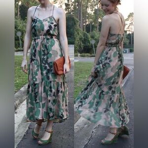 Gap Maxi Dress Sleeveless Green Floral Size XS